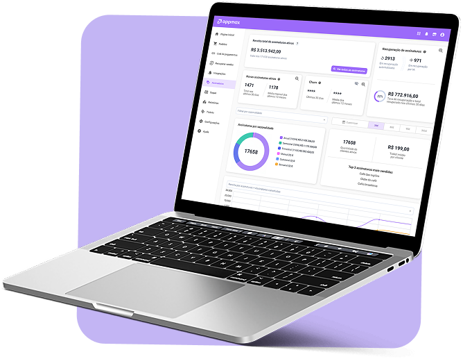 Dashboard de Recorrência da Appmax no notebook